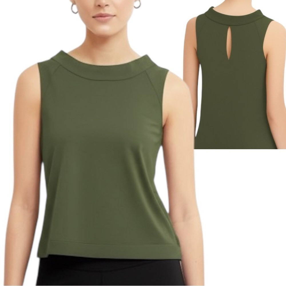Annette Gortz Olive Green Knit Minimalist Sleeveless Top With Keyhole Size Small
